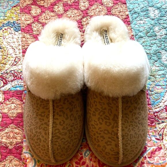 Dearfoam Fireside NWT Leopard Slippers Shearling Scuff Size 11 Women's - Picture 9 of 9